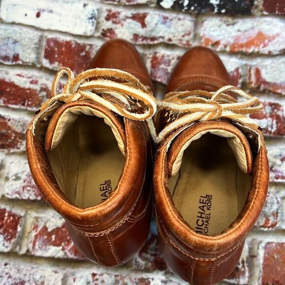 Michael Kors distressed brown leather ankle boots with raw leather tie - Picture 9 of 9